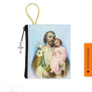 Saint Joseph and Baby Jesus small Rosary case zippered  gold loop cross charm